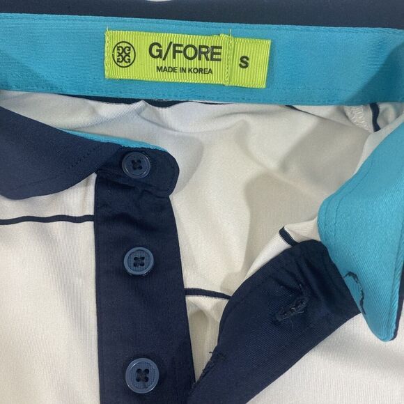 Mens G/fore Polo Shirt Small Light Grey Striped Navy - Picture 6 of 9